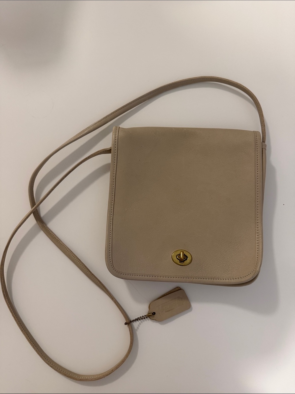 Minimal Taupe Leather Crossbody with Turn-Lock
